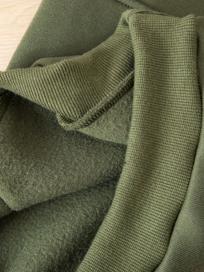 Boys' Cozy Fleece-Lined Hoodie & Sweatpants Set - Olive Green Casual Winter Outfit with Pockets, Thick Warmth for Fall & Winter, Regular Fit, Casual Attire, for Outdoor