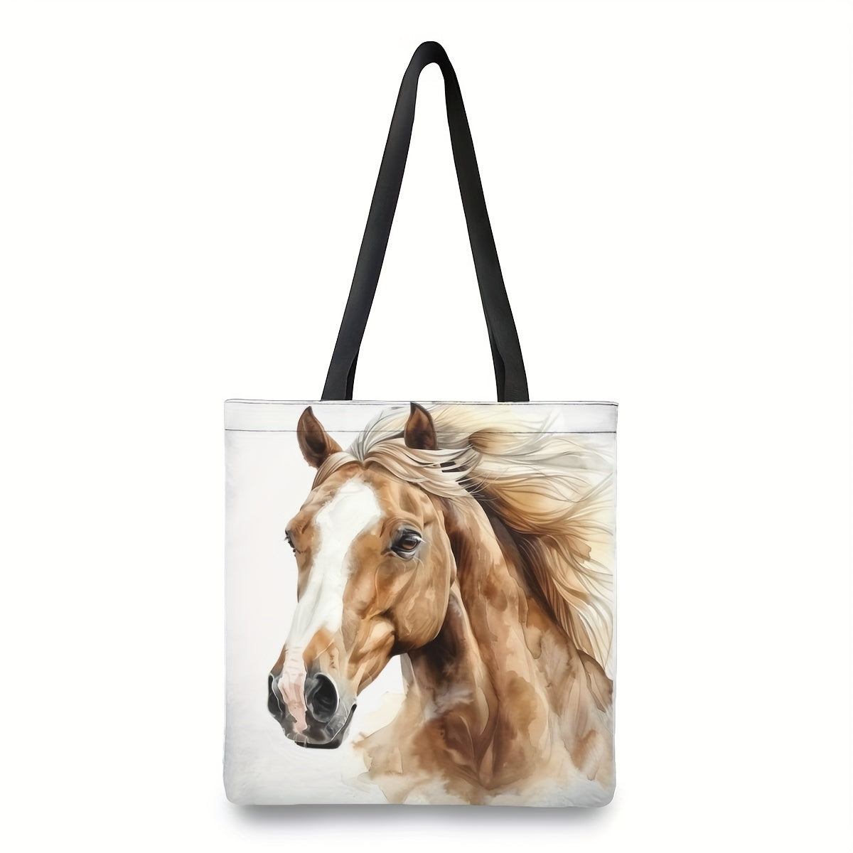 Dynamic Horse Print Handbag - Large Capacity, Durable Polyester Handbag with Fixed Black Strap for Work,, Shopping - 39.98x34.9cm