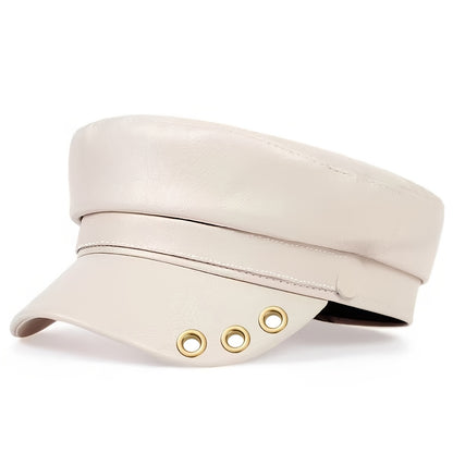 Elegant PU Octagonal Hat for Autumn Winter Casual Wear