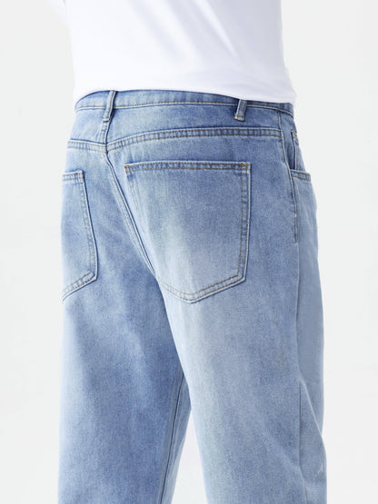 Men's Solid Denim Pants With Pockets, Stylish Cotton Blend Jeans For Outdoor Activities