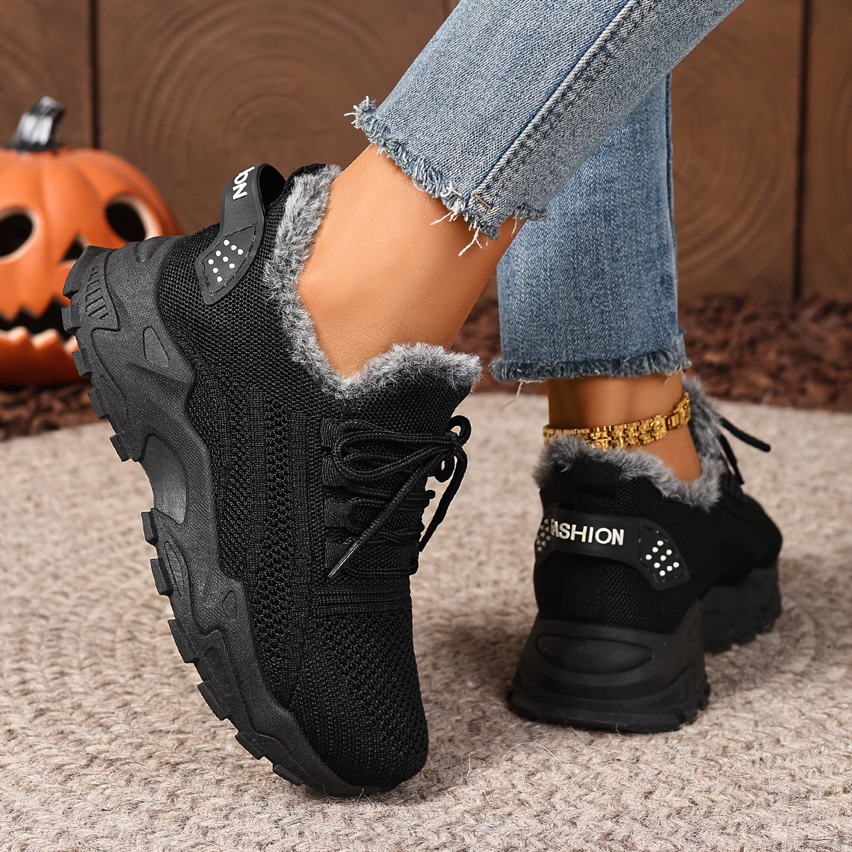 ZOSIVC Women's Winter Warm Slip-Resistant Plush Lining Sneakers/Running Boots - Slip-On Low-Top Shoes with Cushioned PVC Sole, All-Season Comfort for Travel & Casual Wear (Black/Red/Grey/Beige) - Hand Washable Fabric Upper, O