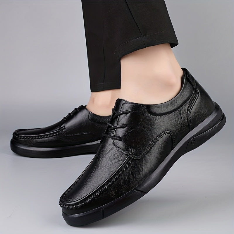 Men'S Winter Warm Fleece-Lined Ankle Boots - Genuine Leather Upper & Rubber Sole, Round Toe Lace-Up Snow Boots with Arch Support