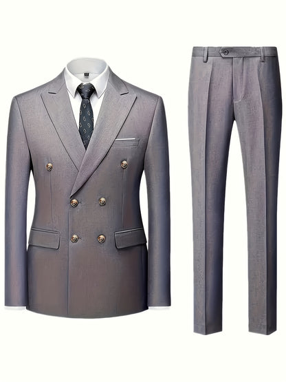 Men's Slim Fit 2-Piece Polyester Suit with Notched Lapel