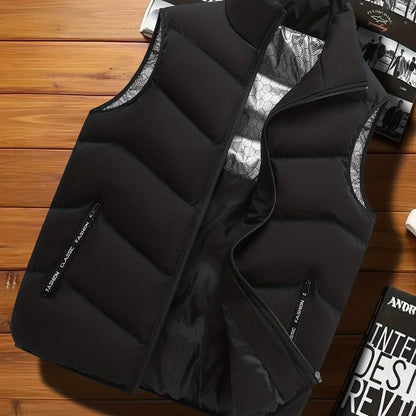 Men's Casual Sleeveless Stand Collar Vest, Thickened Warm Sweater, Autumn Winter Solid Color Zip-up Jacket, Coldproof Outdoor Top, Graphene Warmth, Fashion Webbing, Suitable for Daily Activities, Holiday Gift - ayq