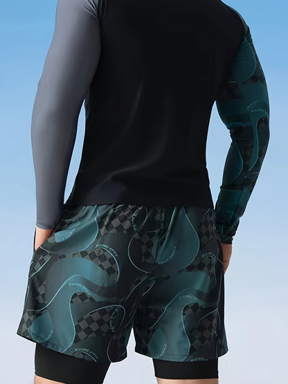 Men's Double-Layer Sports Swim Trunks with Drawstring
