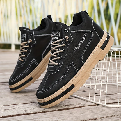 Men's Trendy Mid Top Skate Shoes, Durable Comfy Walking Shoes For Outdoor All Seasons - Traveling Hiking Activities