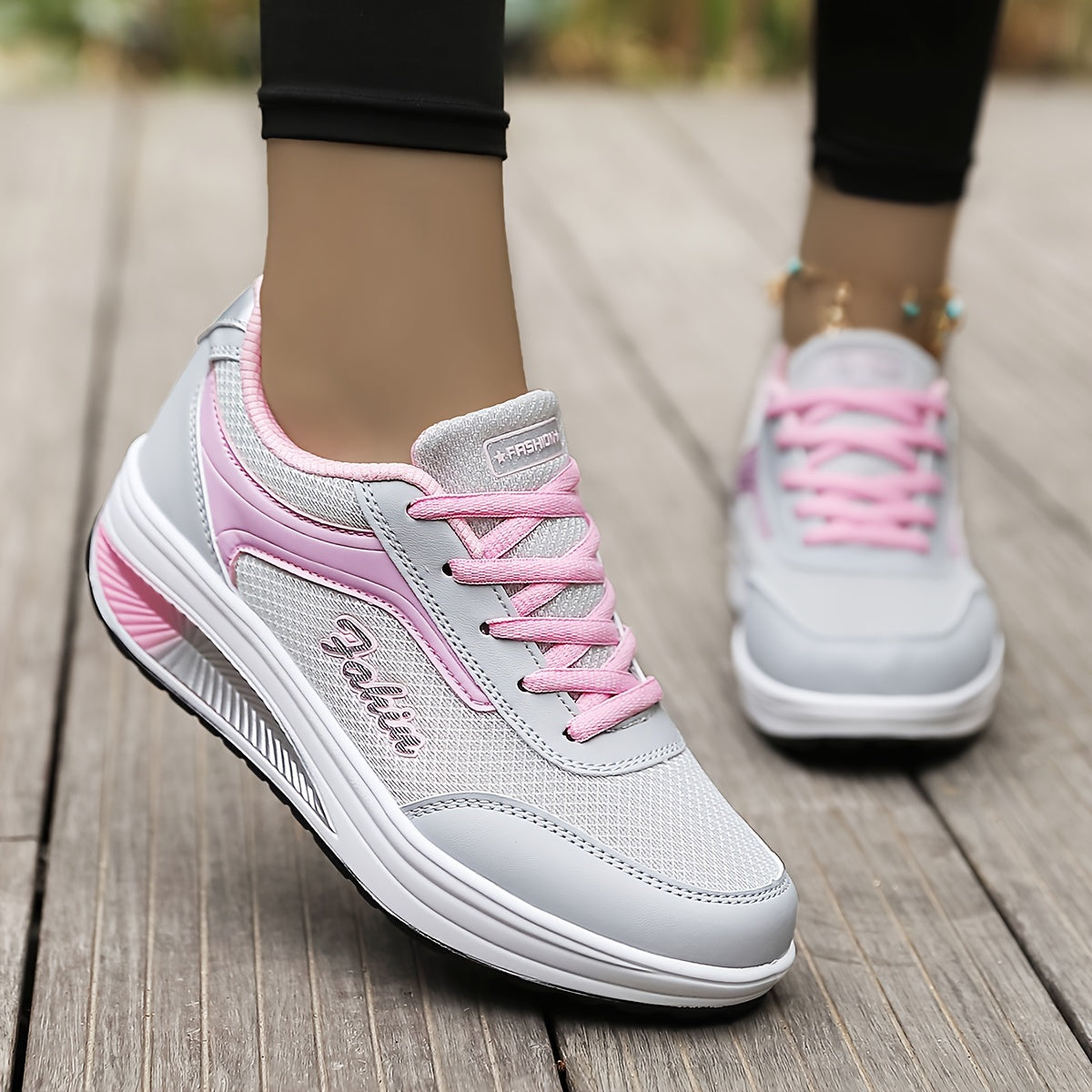 Women's Breathable Mesh Platform Sneakers, Casual Lace Up Outdoor Shoes, Comfortable Low Top Shoes  Plus Size