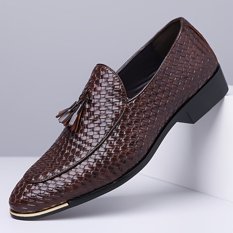 Men's Casual Woven Pattern Loafers with Pointed Toe