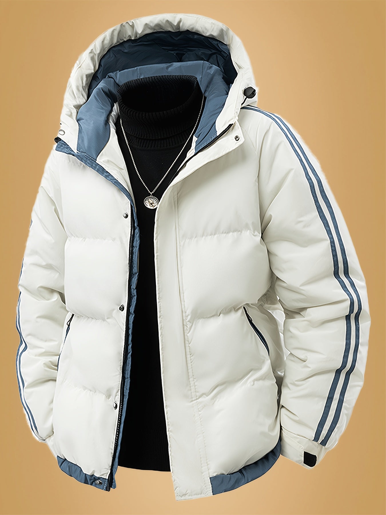 Men's Heavyweight Winter Coat - Hooded Jacket with Full-Zipper Closure, Insulated Outer Shell for Extreme Cold, Front Pockets - Dark Grey/White color, Hand Washable - Ideal for Everyday & Formal Cold Weather Outfits by OceanM