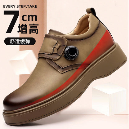 Men's Height-Increasing PU Brogue Shoes with British-Style Buckle