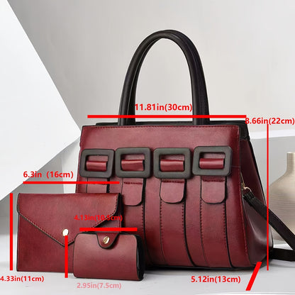 Women’s 3-Piece Faux Leather Handbag Set with Adjustable Strap