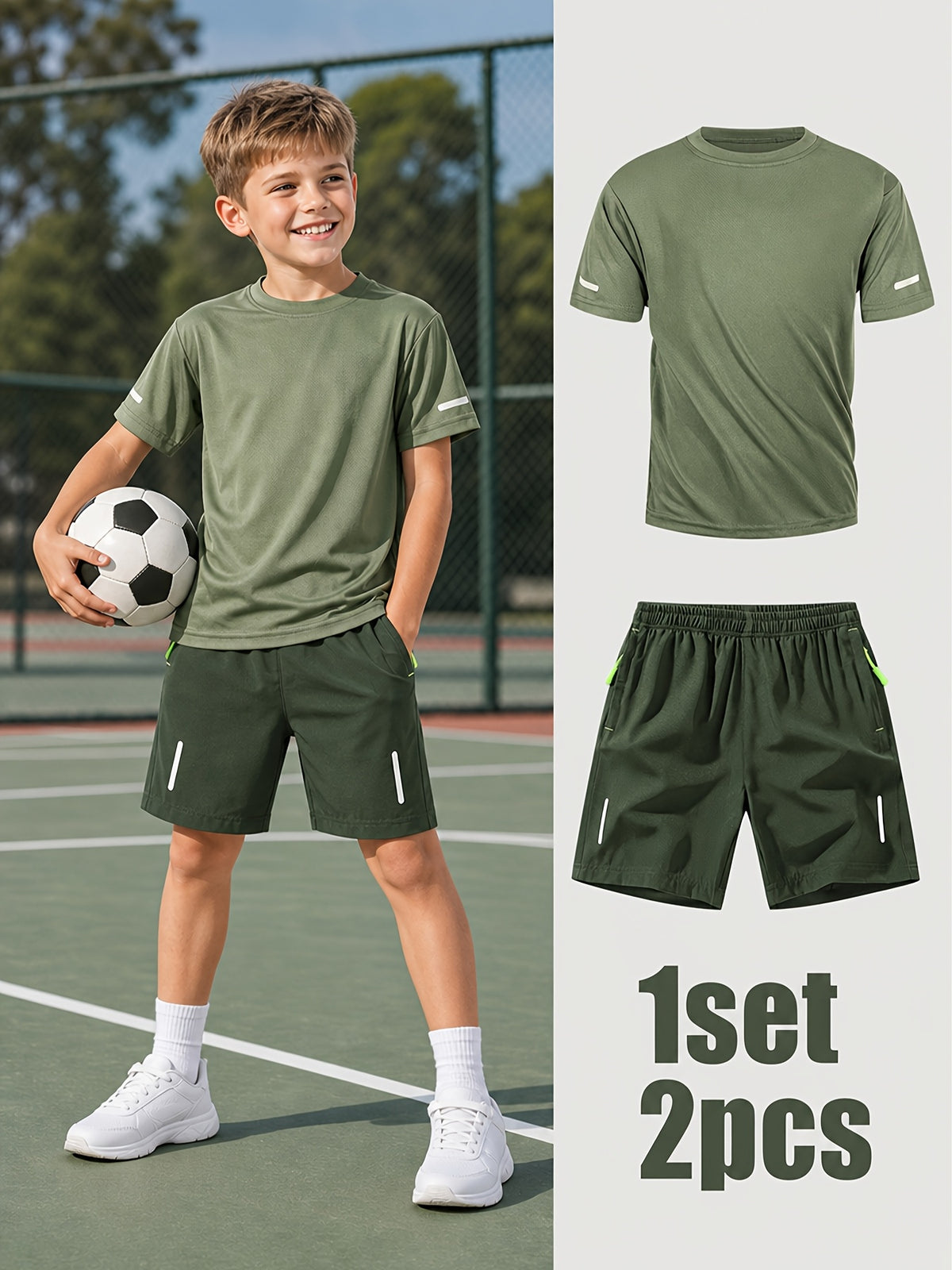 Boys' Quick-Dry Summer Shirt & Shorts Set with Reflective Strips