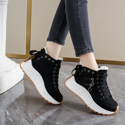 Women'S Winter Boots with Plush Lining - Thickened Warm Snow Boots, Lace-Up Closure, Non-Slip PVC Sole - Elegant Cold Weather Shoes for Everyday & Formal Outfits - Easy-Clean Fabric Upper - Available in Blue, Black, Brown, Re