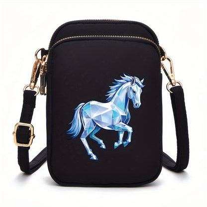 1pc Women's Horse Pattern Crossbody Bag - Compact Zipper Closure Polyester Phone Purse with Adjustable Strap, Pink/Navy/Black for Everyday Essentials & Makeup, Mini Purse