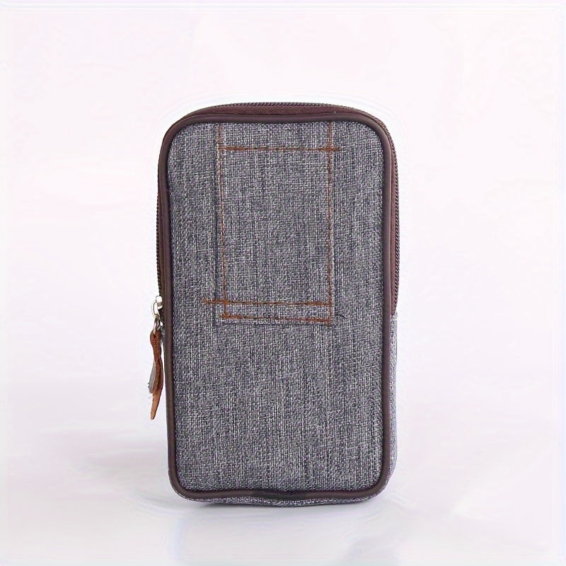 1pc Men's Mobile Phone Bag, Casual Wear Belt Fanny Pack, Canvas Mobile Phone Fanny Pack, Multi-functional Waterproof Mobile Phone Bag, Card Holder, Coin Wallet