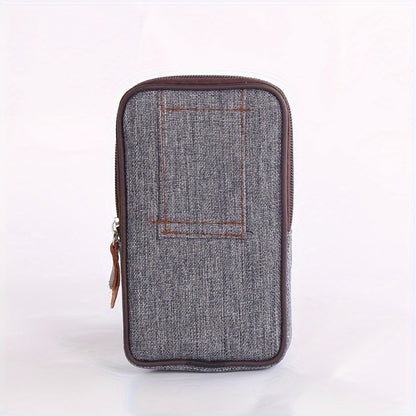 1pc Men's Mobile Phone Bag, Casual Wear Belt Fanny Pack, Canvas Mobile Phone Fanny Pack, Multi-functional Waterproof Mobile Phone Bag, Card Holder, Coin Wallet