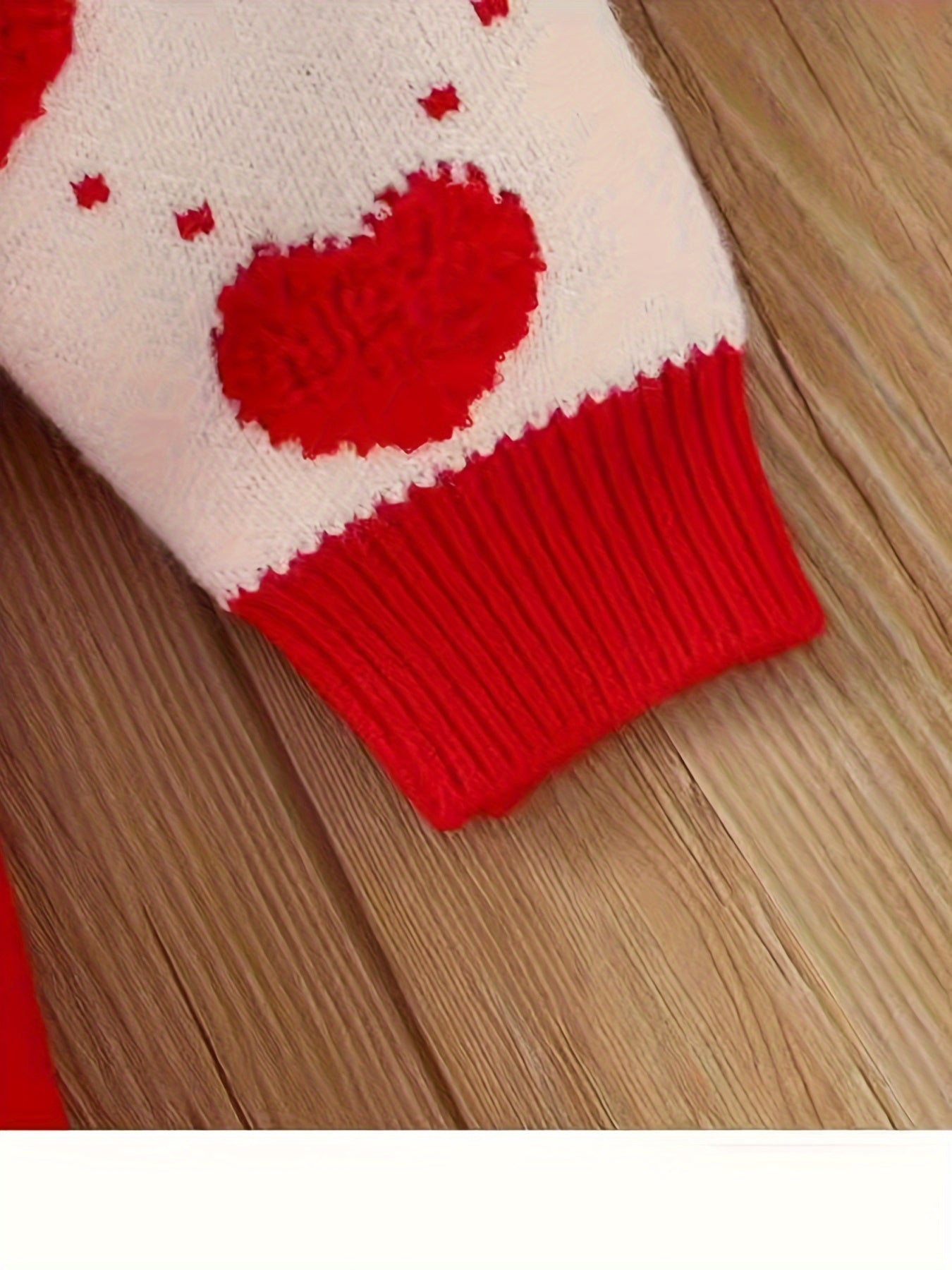 Աղջիկների կարմիր և սպիտակ տրիկոտաժե զգեստ՝ ծալքավոր օձիքով և սրտիկ նախշերով - Նեղ չափսի, բոլոր եղանակների հարսանեկան երեկույթի հանդերձանք, առաձգական կոճակներով առջևի կրծկալ և լայն բացվածքով Նոր տարվա ներկայացումների համար (մինչև)