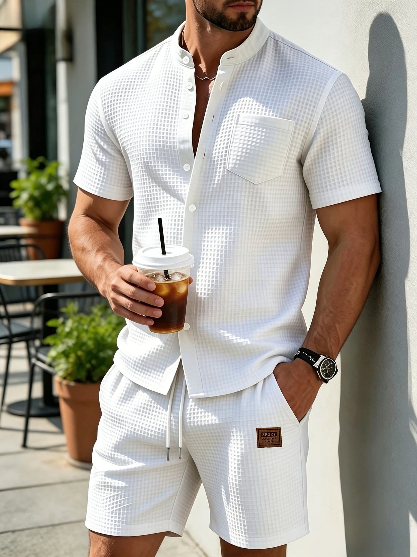 Men's Summer Knit Casual Shirt & Shorts Set with Breathable Fabric