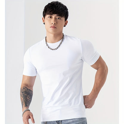 Men's Summer Athletic T-Shirt - Moisture-Wicking Stretch Fabric Slim Fit Round Neck Short Sleeve Tee for Gym, Running, Training - Solid Color Black, Gym Apparel   Machine Washable Top, Gym Shirts