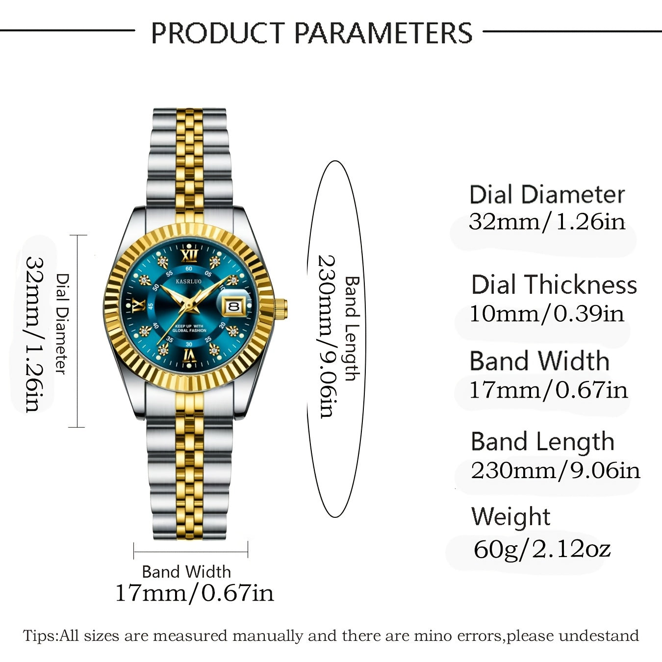 KASRLUO Elegant Women's Quartz Watch - Luminous Date, Stainless Steel Band, Precise Movement with Moon Phase Calendar, Timepiece