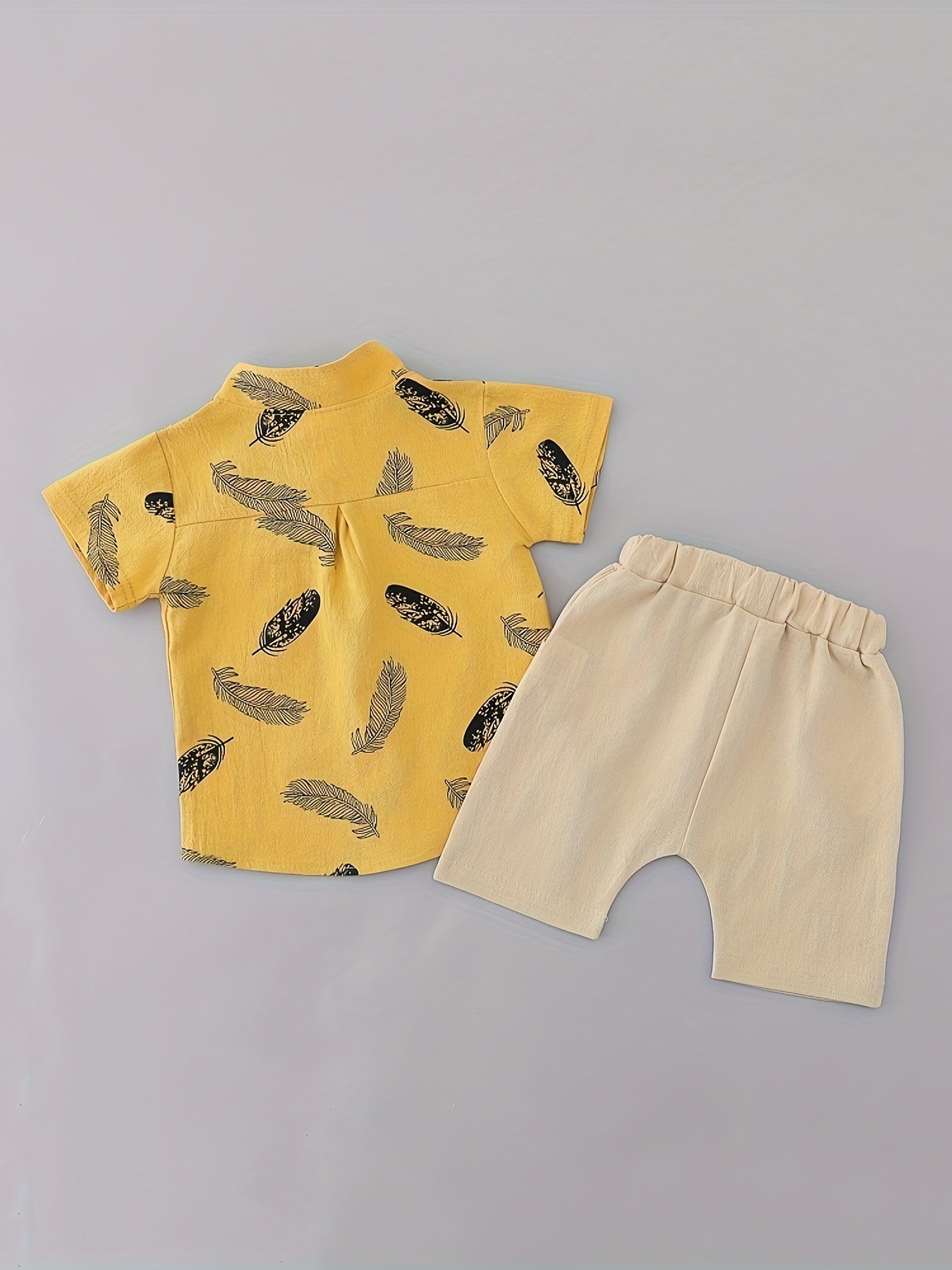 Toddler Summer Cotton Feather Print Shirt & Shorts Set