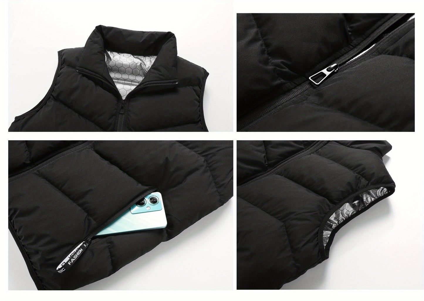 Men's Casual Sleeveless Stand Collar Vest, Thickened Warm Sweater, Autumn Winter Solid Color Zip-up Jacket, Coldproof Outdoor Top, Graphene Warmth, Fashion Webbing, Suitable for Daily Activities, Holiday Gift - ayq