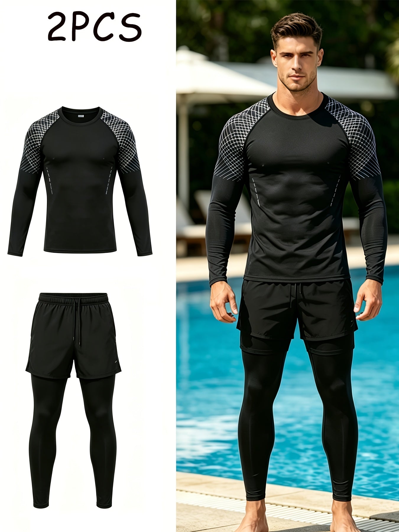 Men's Quick-Dry Swim Set with Long Sleeve Top & Shorts