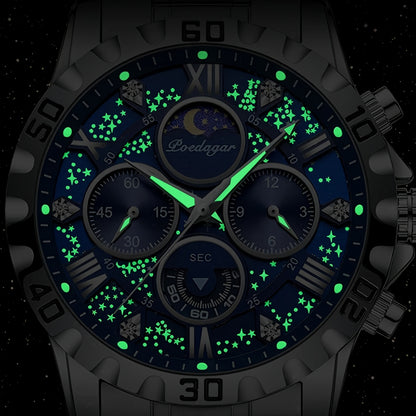 POEDAGAR Men's Casual Stainless Steel Quartz Watch with Calendar
