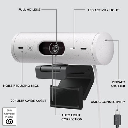 Logitech Brio 501 Full HD Webcam with Auto Light Correction,Show Mode, Dual Noise Reduction Mics, Privacy Cover, Works with Microsoft Teams, Google Meet, Zoom, USB-C Cable - Black
