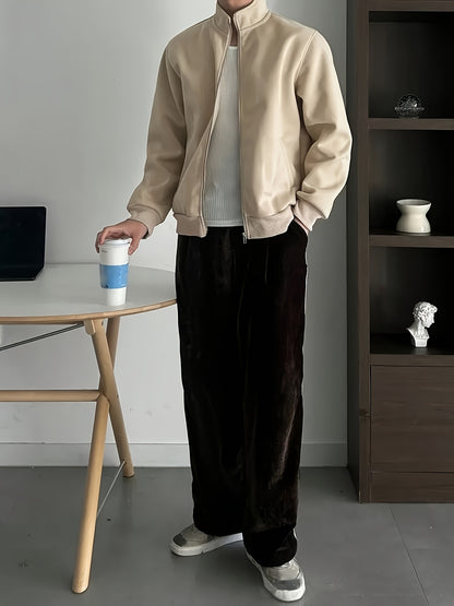 Men's Beige Jacket - Lightweight Warm Coat with Zippered Pockets, Beige Casual Outerwear for Everyday & Formal Events, Spring/Fall Layering Essential - Ideal Gift for Him, Seasonal Fashion, Sleek Silhouette, Comfortable Fit,