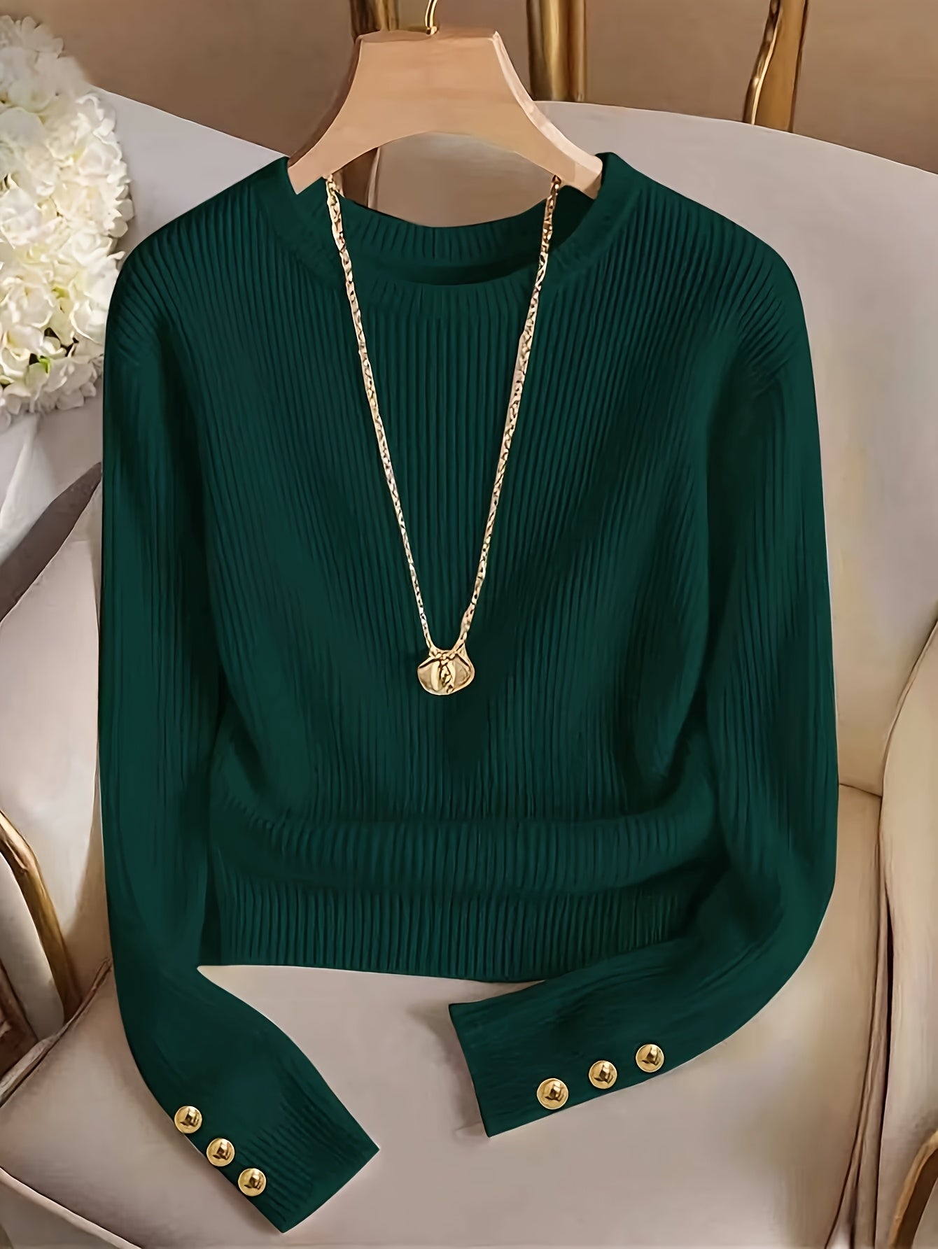 Elegant Ladies' Solid Color T-Shirt for Spring and Fall