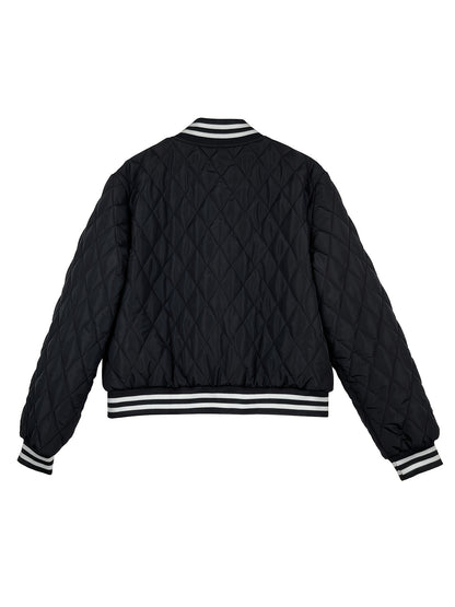 Women's Quilted Casual Jacket with Striped Collar for Fall/Winter