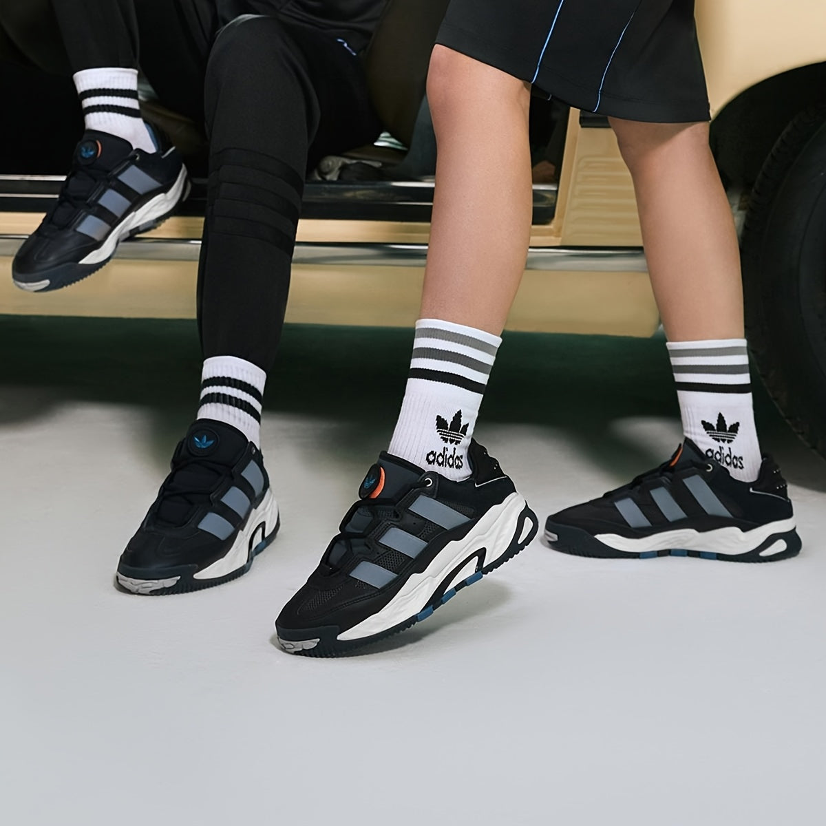 Adidas Niteball Low-Top Sneakers for Men  Women - Striped Casual Shoes with Genuine Leather Upper, Breathable Fabric Lining  Rubber Sole, Black/Blue/Orange Accents (FZ5742), Athletic Footwear, Modern Triptych Design, Durabl