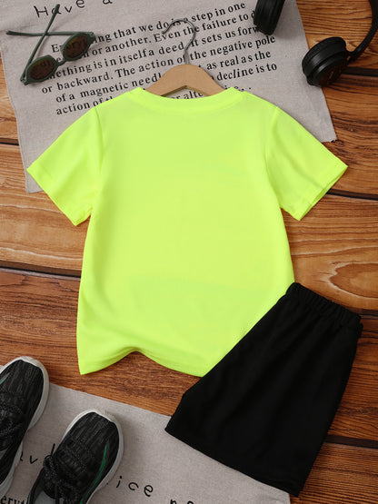 Boys' Casual Lion Print T-Shirt and Shorts Set for Spring/Summer