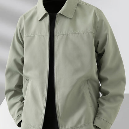 Men'S Lightweight Business Jacket - Zip-Up Formal Coat with Notch Lapel, Olive Green - Office, Wedding, Travel - Durable Polyester Jacket for Professional & Casual Attire - Spring/Fall Outerwear, Office Wear, Sleek Design, Hi