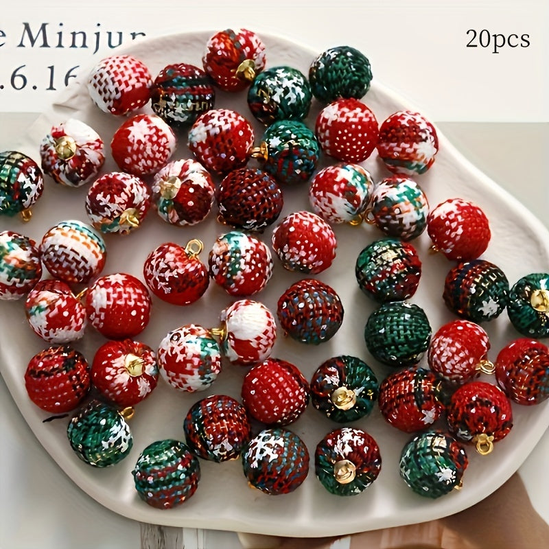 20-Pack Festive Fabric-Covered Grid Pattern Pendant Ornaments for DIY Crafts, Button Pendants for Hair Accessories, Earrings, and Home Tree Decorations, Polyester No-Mosaic Material with Party Theme