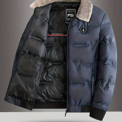 Men'S Heavy-Duty Winter Coat - Full-Zip Cold Weather Jacket with Zippered Pockets, Non-Stretch Fabric, Elegant Lapel Collar - Formal & Everyday Outerwear for Men, Winter Jacket, Seasonal Fashion, Classic Design, Durable Const