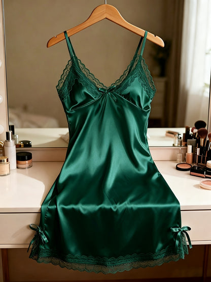Elegant Lace Deep V Slip Dress with Spaghetti Straps