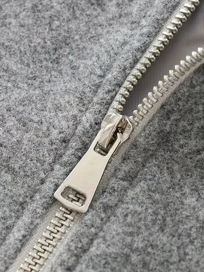 Women'S Elegant Pilot Jacket - Beige Bomber Style Short Coat with Pockets, Zip-Up, Long Sleeves, Loose Fit for Casual & Weekend Wear, Casual Wear Jacket | Bomber Jacket | Polyester Fabric