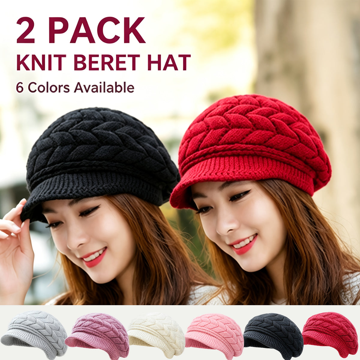 Women's Vintage Cable Knit Newsboy Hats with Sun Visor, Warm & Windpro