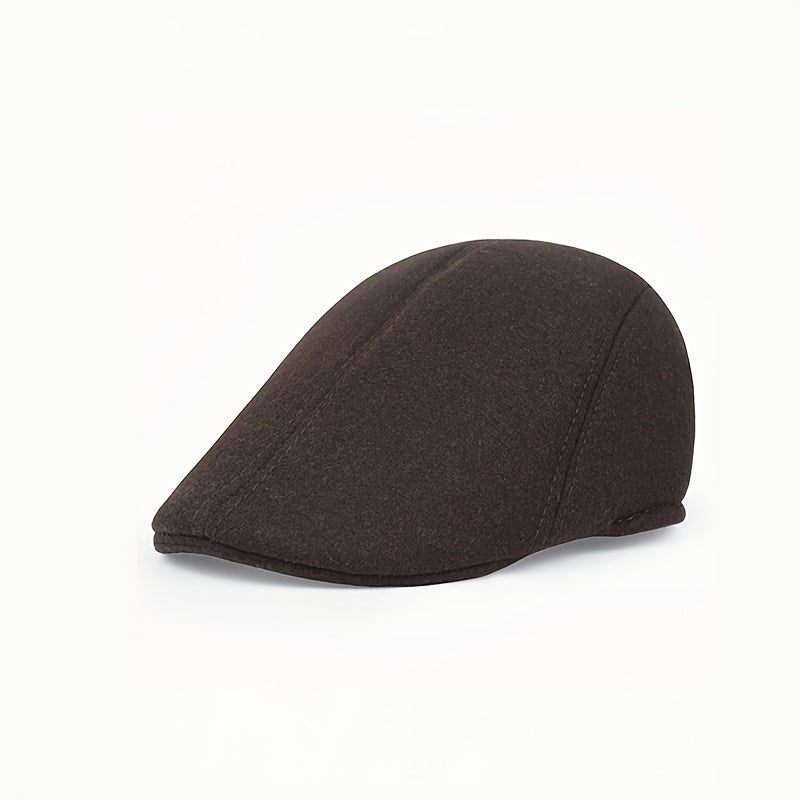Street Style Solid Color Beret Cap, Casual Front-Brim Sun Protection Hat, Woven, with Polyester 65% and Cotton 35%