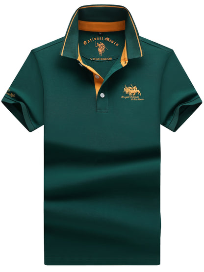 Men's Turn- Collar 95% Cotton 5 Spandex Embroidered T-Sshirt Short Sleeve Comfortable Breathability - ayq