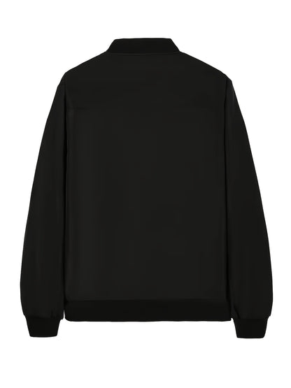 Men's Thermal Bomber Jacket - Heavyweight Winter Coat with Zippered Pocket, Casual Black Jacket, Polyester Outerwear for Men, Ideal for Aviation & Everyday Use, Casual Jacket For Men, Lightweight Jacket For Men, Winter Clothe