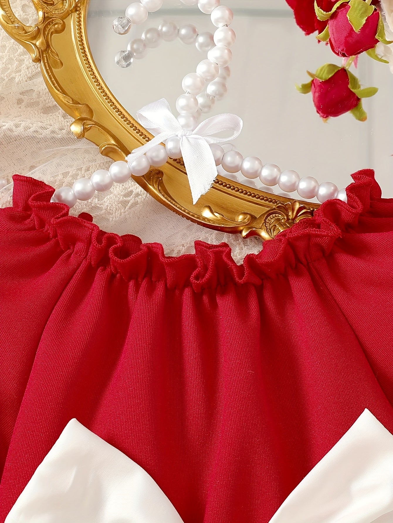 Աղջկա երկար թևքերով երեկույթի զգեստ - ձմեռային, պաշտոնական և ամենօրյա հագուստ, լվացքի մեքենայով լվացվող փոքրիկի և աղջիկների հագուստ՝ առջևի ժապավենի շեշտադրմամբ - հարուստ կարմիր ծննդյան, Սուրբ Ծննդյան, լուսանկարահանման զգեստ