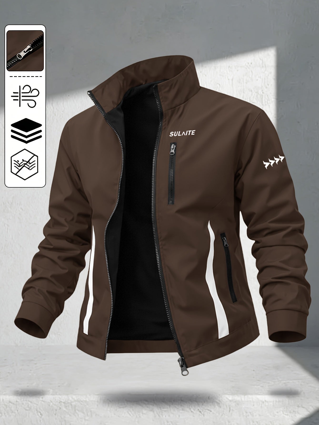 Men's Vintage Casual Bomber Jacket Stand Collar Windproof Coat
