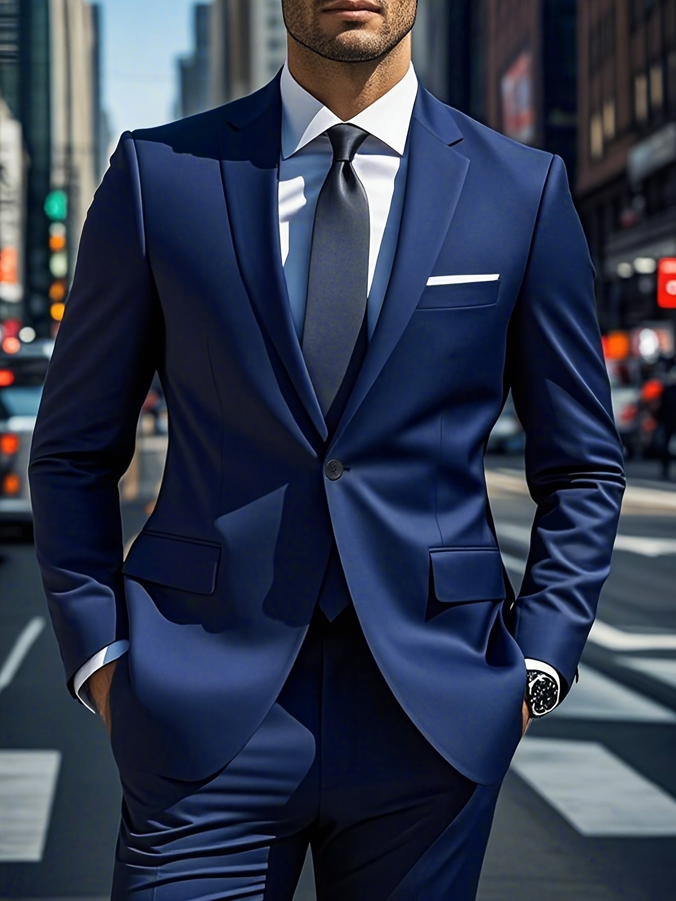 Men's Polyester Suit Set with Jacket & Trousers for Business Casual