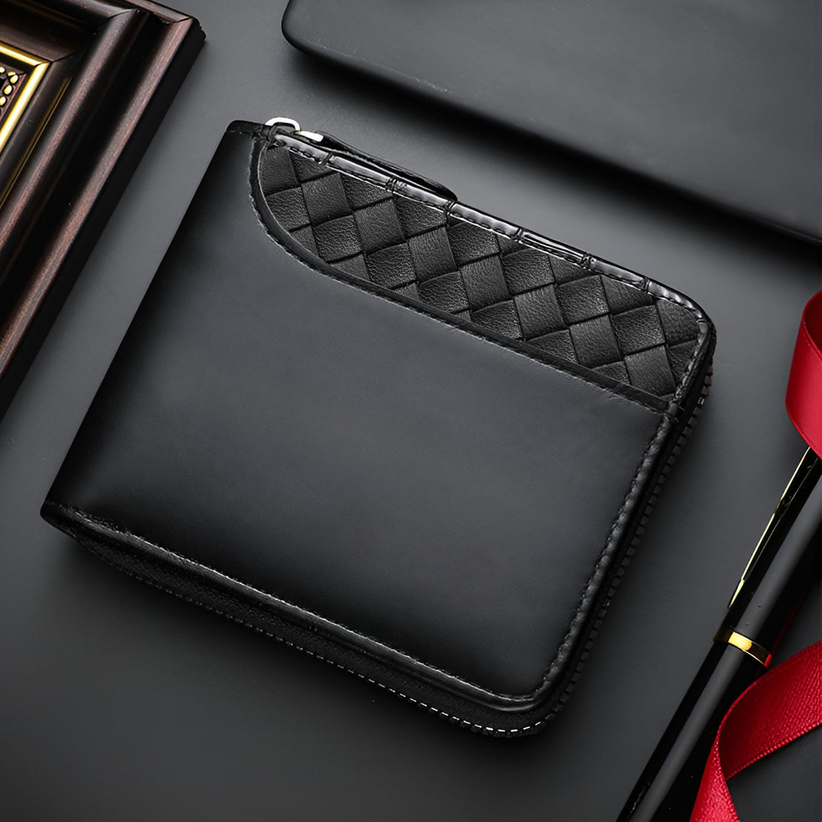 Luxury Faux Leather Wallet for Men | Crocodile Pattern, Embossed Top, Smooth Black, Zip Closure, Multiple Card Slots, Large Capacity, Stitched Design - Perfect Gift for Father, Husband, Brother