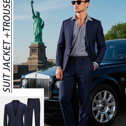 Men'S Formal Suit Set Featuring a Two-Button Lapel Jacket And Trousers. A Simple, Comfortable, And Classic Outfit for Adult Males, Suitable for Professional Office Wear, Elite Business Attire, And High-End Casual Suits. Ideal
