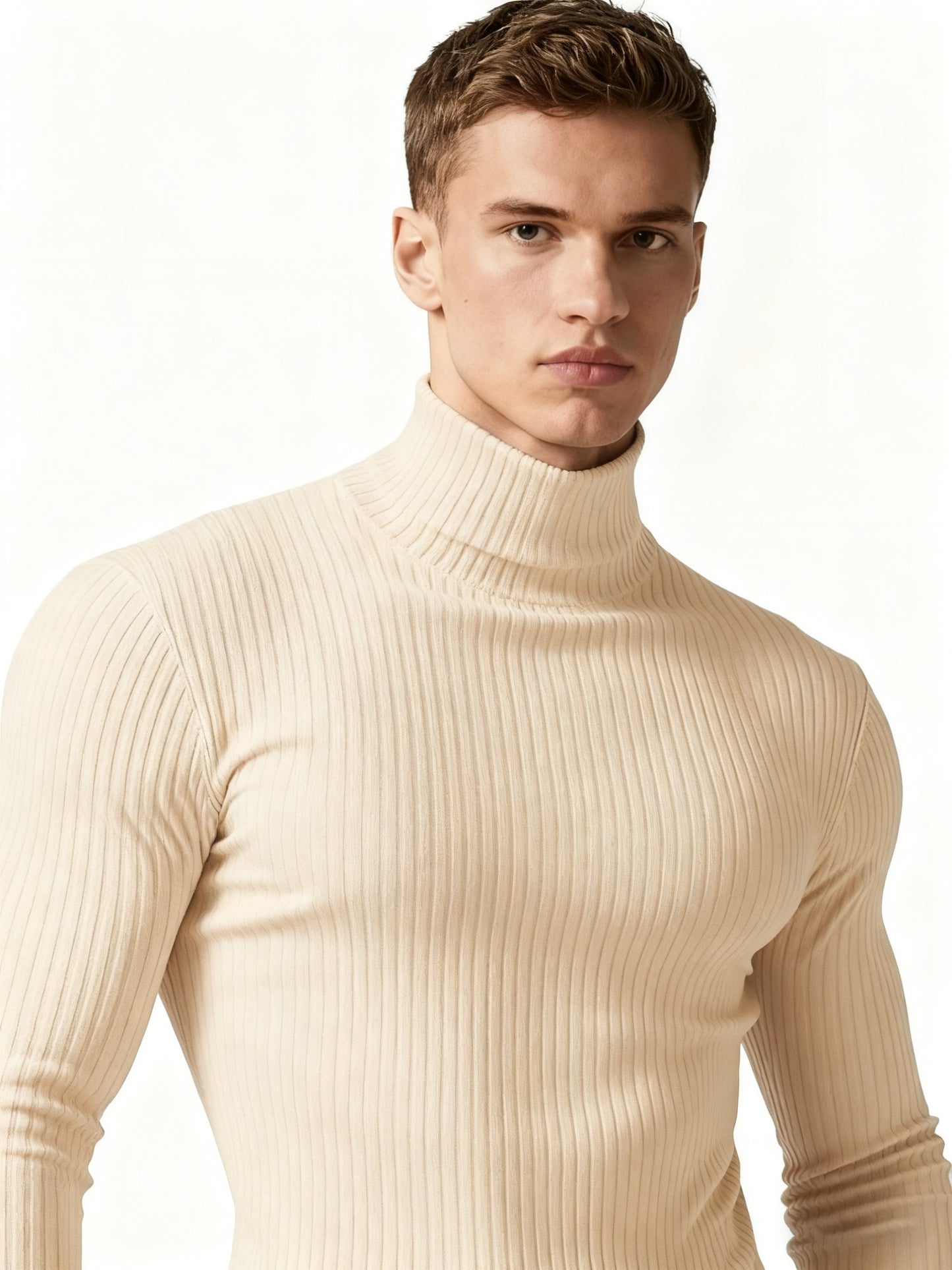 Տղամարդու երկարաթև սվիտեր աշնանային և նորաձև, բարձր օձիքով, տրիկոտաժե դիզայնով, ամենօրյա և նորաձև վերնազգեստի համար