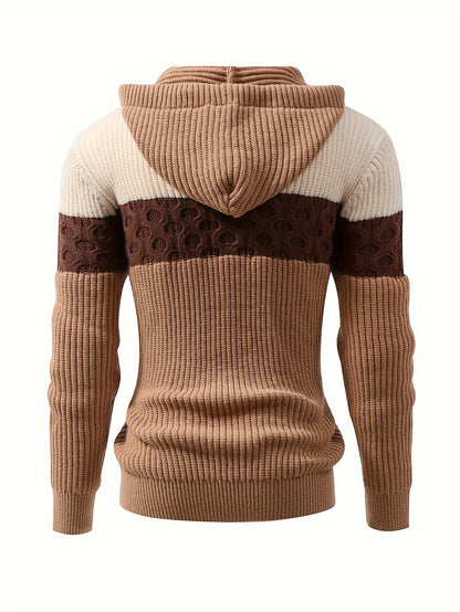 Men'S Color-Blocked Jacquard Knit Warm Hoodie